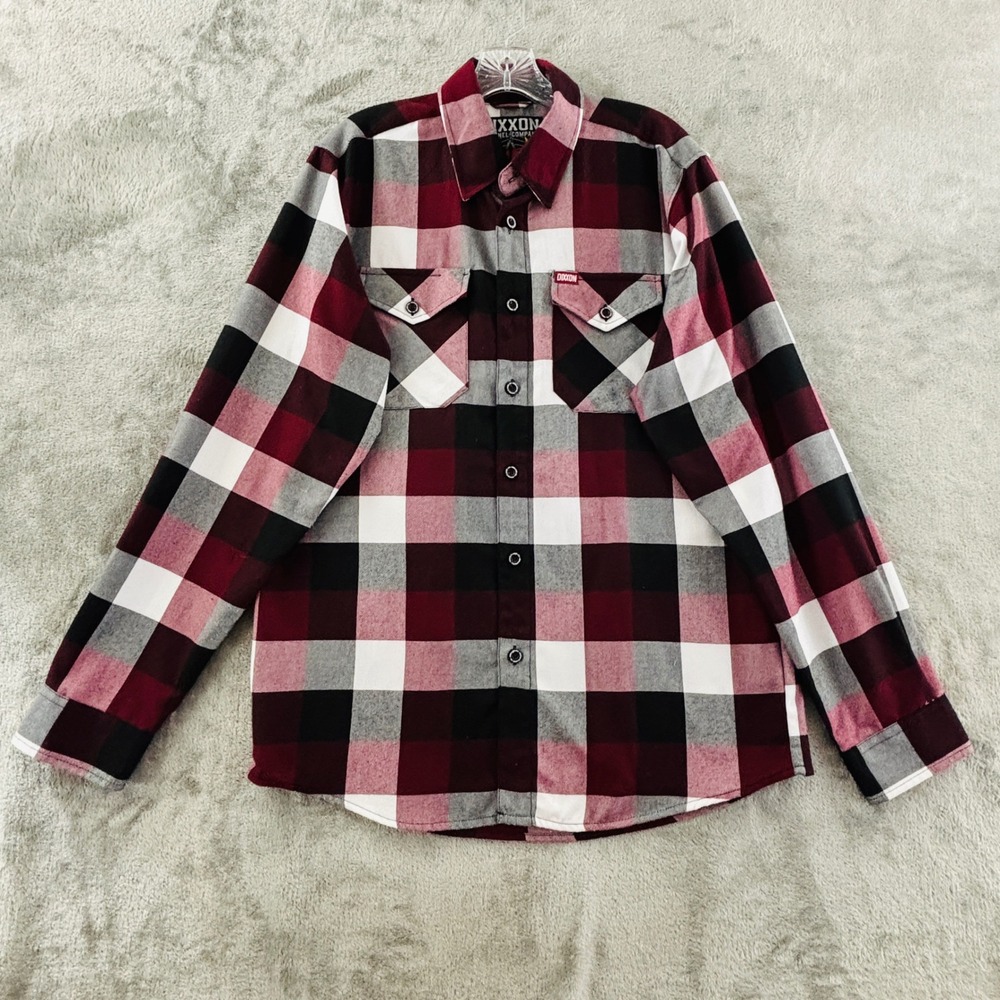 Dixxon Flannel Southpaw Button Up Shirt Mens M Red Black White Plaid Long Sleeve - Picture 1 of 9